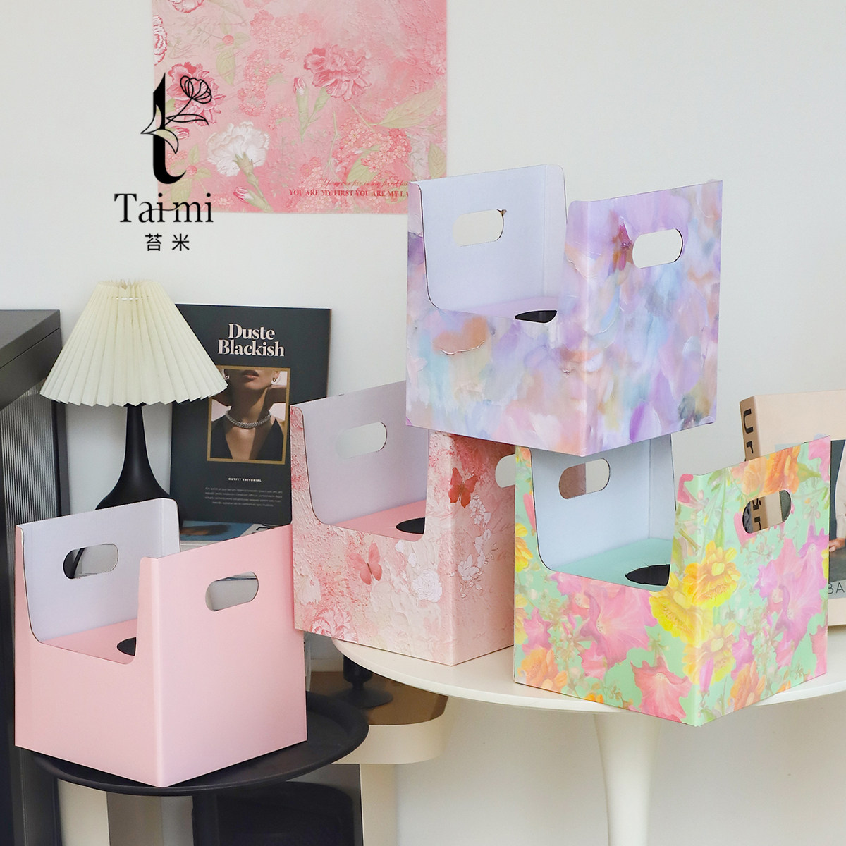 苔米 新款盆栽双侧手提花盒陶瓷花瓶插花包装盒鲜花礼盒花艺材料,淘宝优惠券,粉丝福利购,淘宝优惠卷