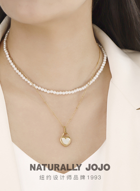 奶油白珍珠红色双面爱心锁骨链