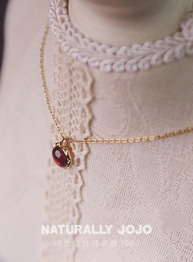 纯银气质红色石榴石项链女轻奢小众设计高级感锁骨链2025新款爆款