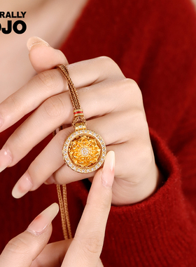 古法镀真金可旋转吉祥莲花罗盘项链女编织绳秋冬毛衣链国风新中式