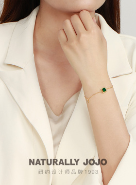 纯银祖母绿方糖手链女闺蜜手饰