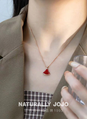 时尚小裙子项链红色扇形吊坠吊坠