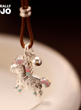 马上有钱双面暴富小马实心吊坠长款项链女毛衣链本命年编织绳配饰