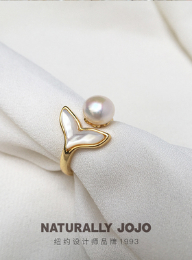 余生有你鱼尾淡水珍珠贝壳戒指女ins小众设计开口指环2025年新款