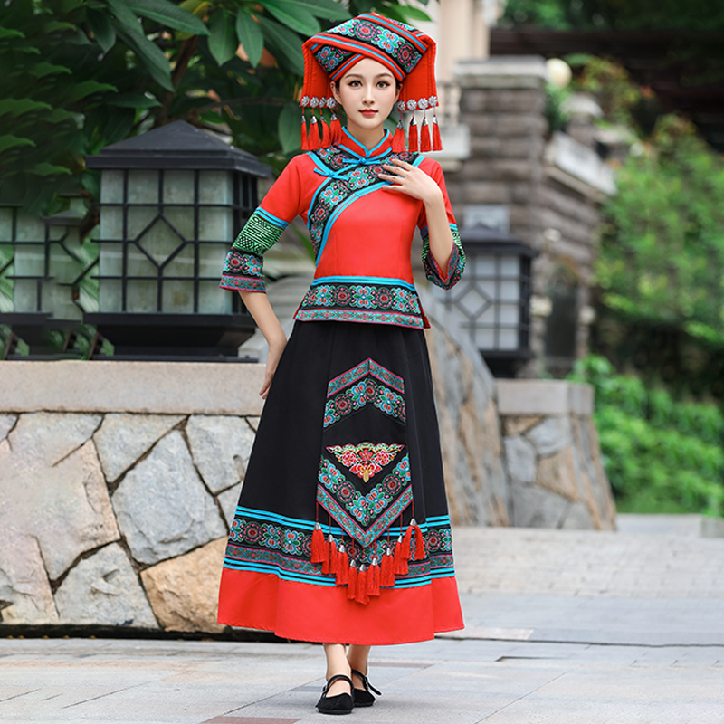广西三月三壮族服装女成人少数民族舞蹈演出服盛装歌圩节瑶族彝族 - 图0