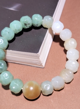 卡10mm天然和田玉白玉碧玉多色渐变无相珠手串