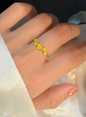 复古温柔气质花朵戒指女生金色指环开口可调节食指戒简约时尚休闲