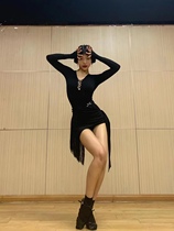 Dz Latin dance suit with two sets of suit long sleeve one-piece dress with hip flops with half body dress lady dance dresses