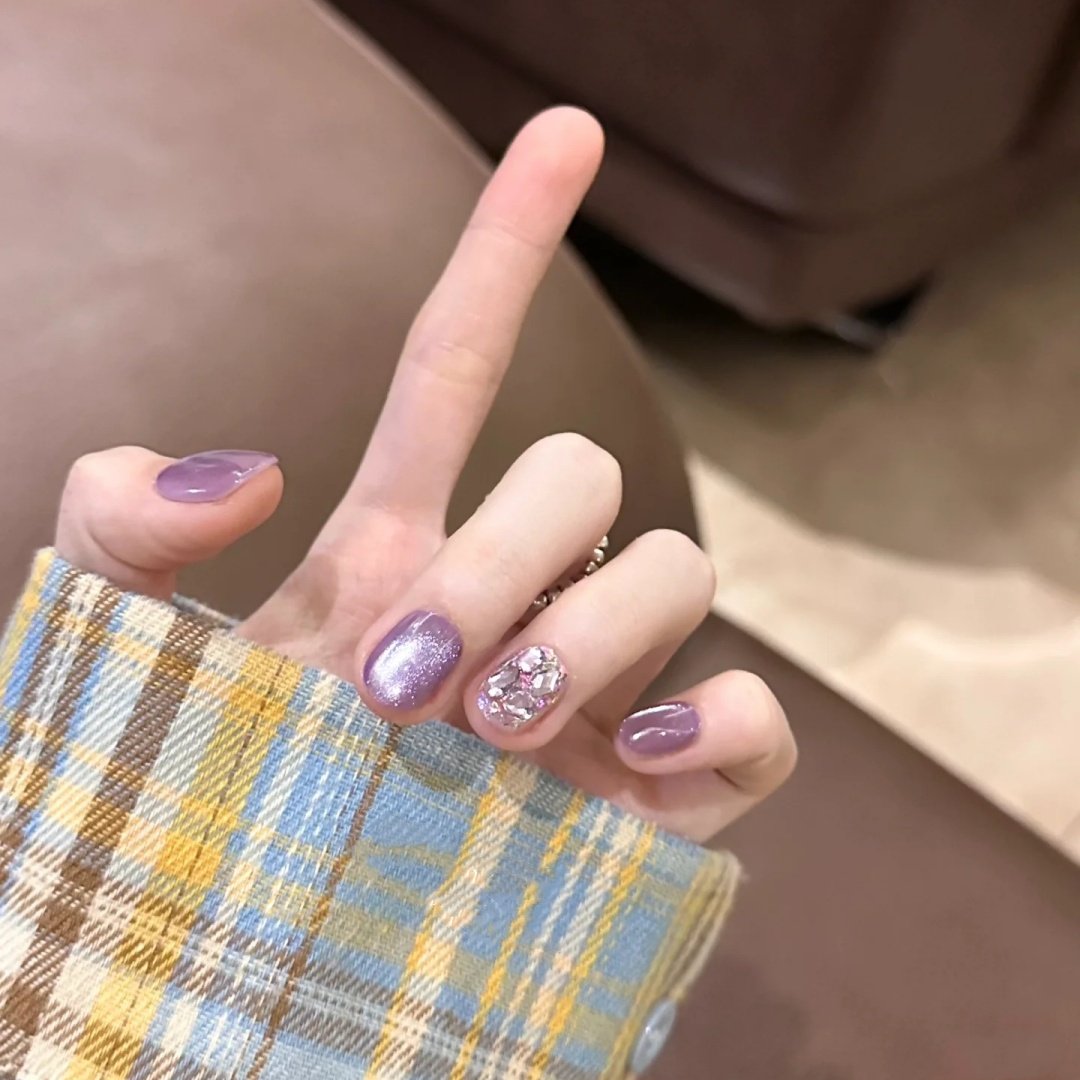 手工定制成品穿戴甲紫色显白短甲2025小众光疗假指甲贴片孕妇新娘,淘宝优惠券,粉丝福利购,淘宝优惠卷