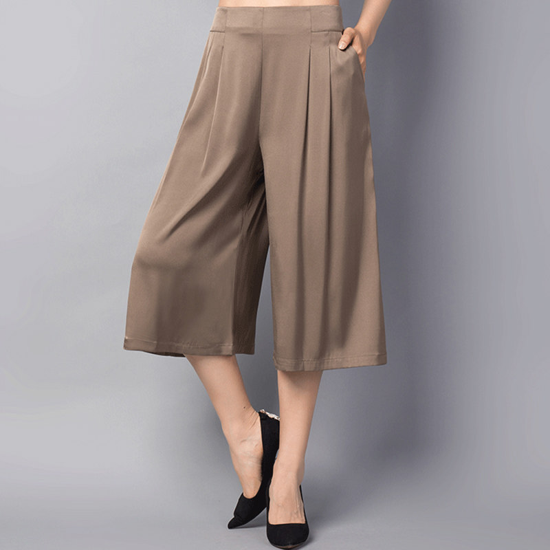重磅七分宽松大码阔腿杭州丝绸裙裤 宛香丝休闲裤
