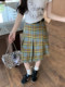 Design-sensual niche blue and yellow plaid campus style skirt