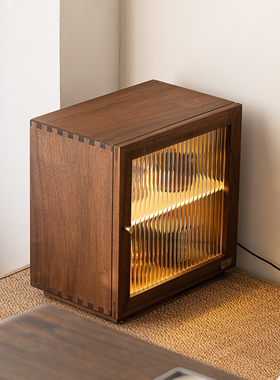 胡桃木收纳柜LED灯带开关木蜡油