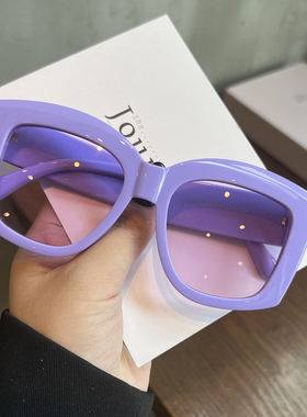 网红款方形框墨镜女圆脸复古紫色