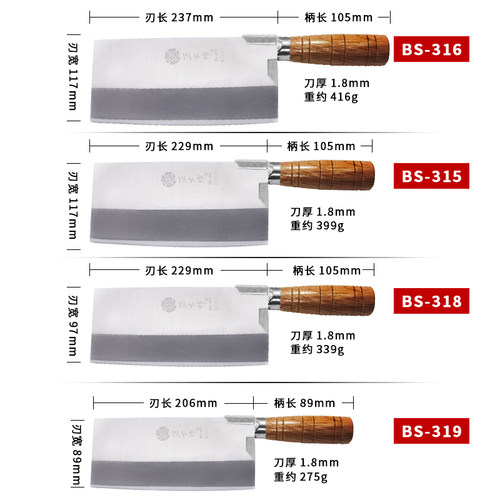 正士作金门商用中式厨师专用切菜刀厨房家用不锈钢切肉刀切片刀具 - 图3