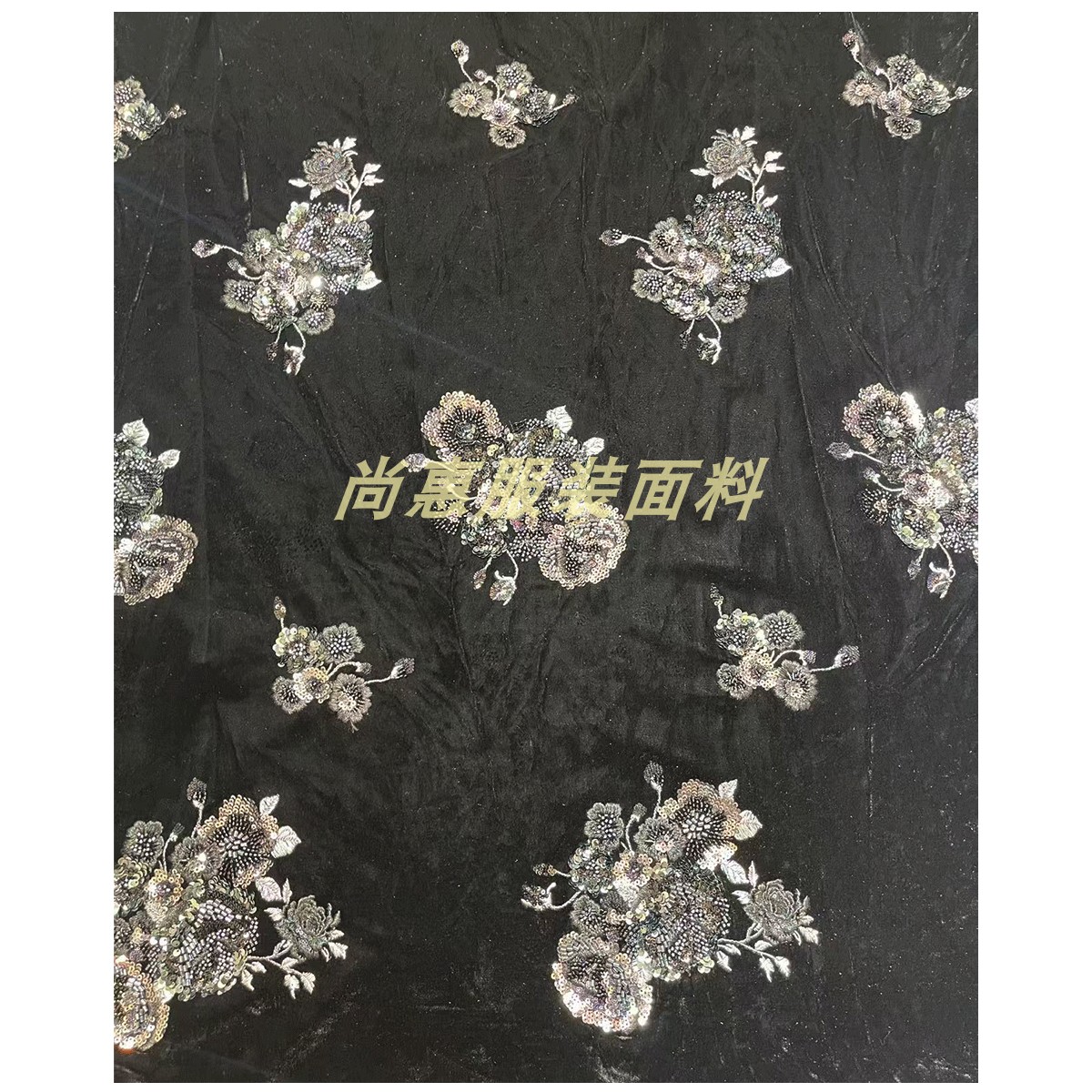 新款复古花卉刺绣亮片面料新中式国风女装连衣裙外套面料跨境现货 - 图1