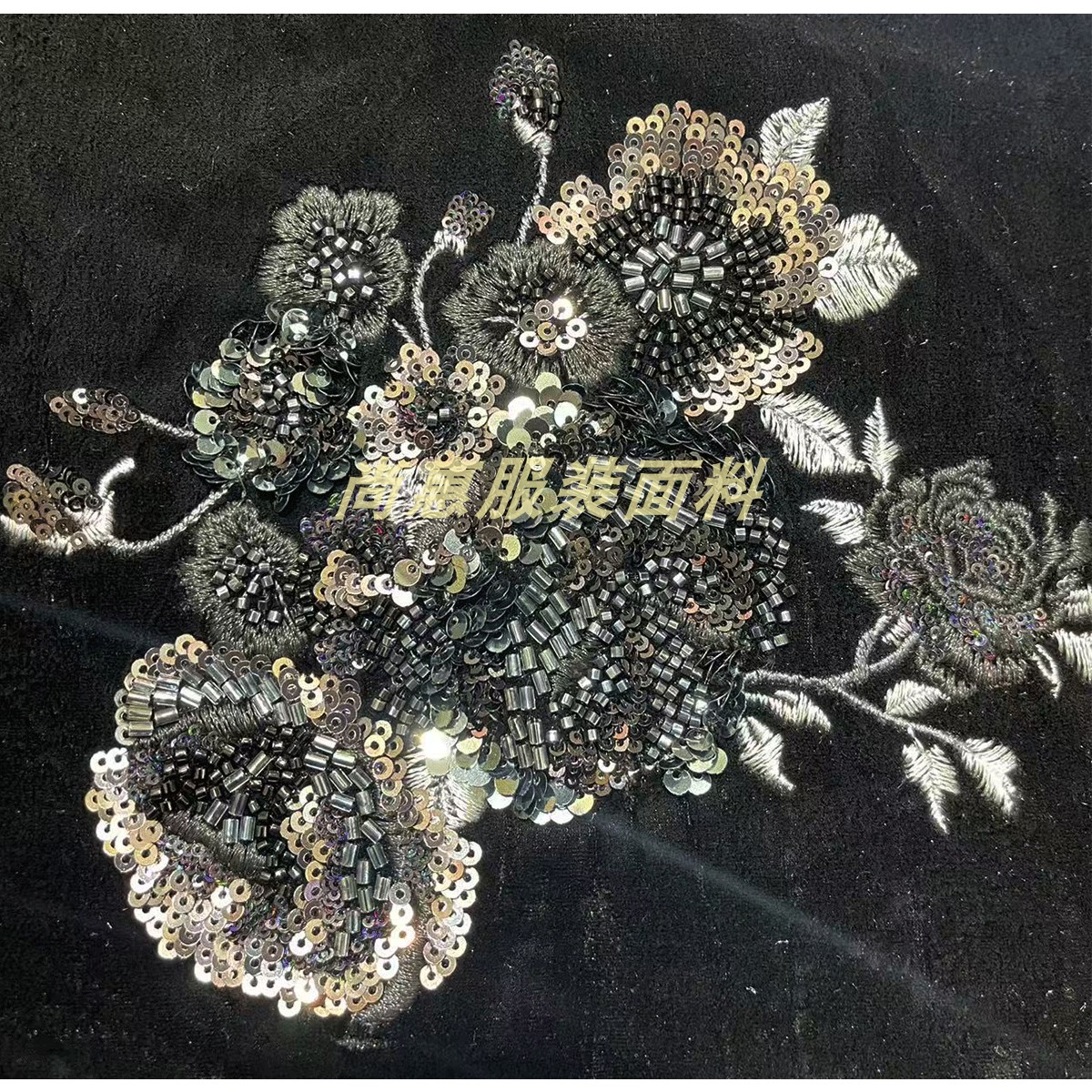 新款复古花卉刺绣亮片面料新中式国风女装连衣裙外套面料跨境现货 - 图2