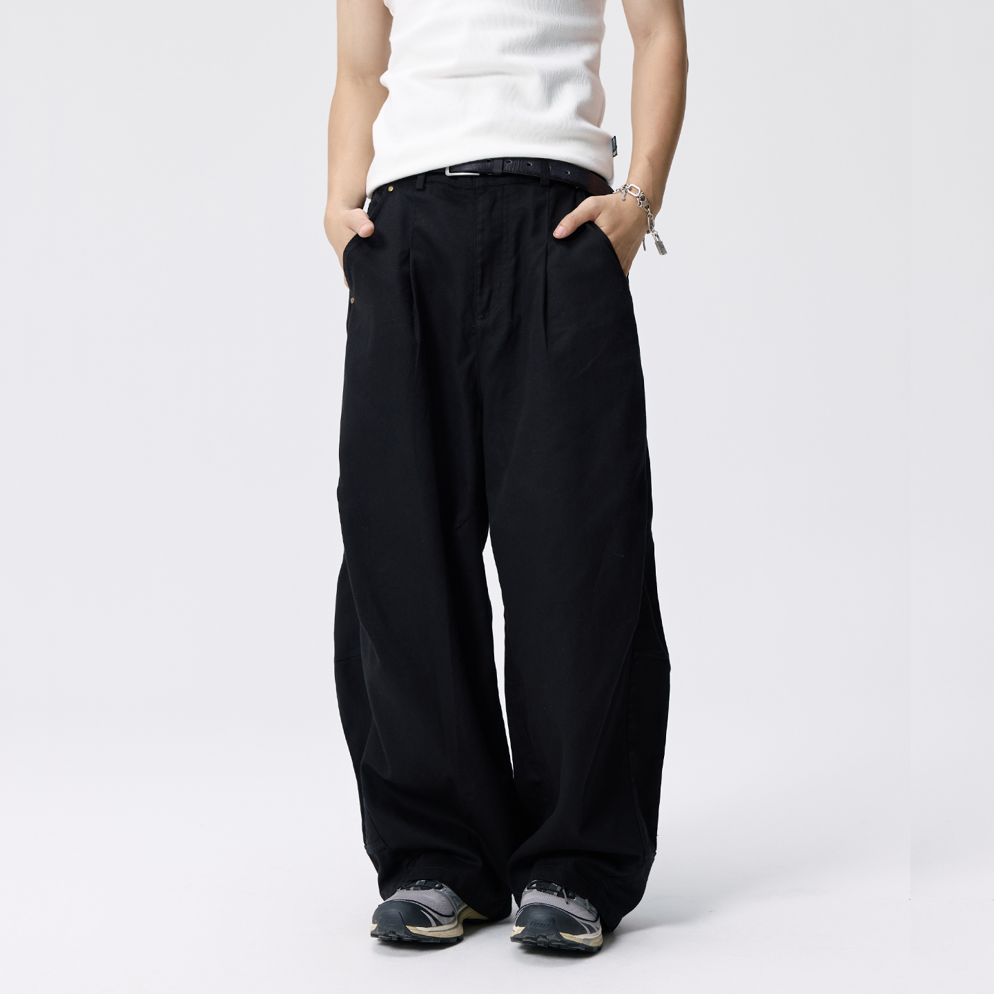 Remedy美式阔腿褶皱垂感弯刀裤男女春秋廓形宽松直筒工装休闲长裤