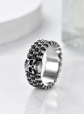 不锈钢骷髅头指环欧美个性