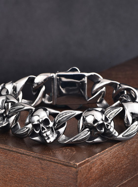 钛钢骷髅头男士手环个性朋克霸气