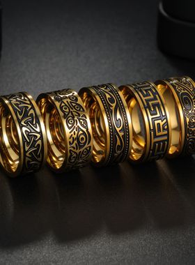 复古维京恶魔之眼指环长城纹戒指