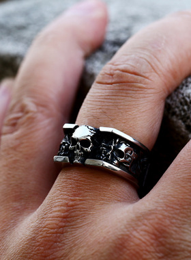 欧美复古骷髅头钛钢戒指男款
