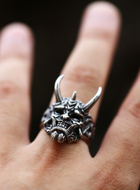 般若面具骷髅男士钛钢戒指