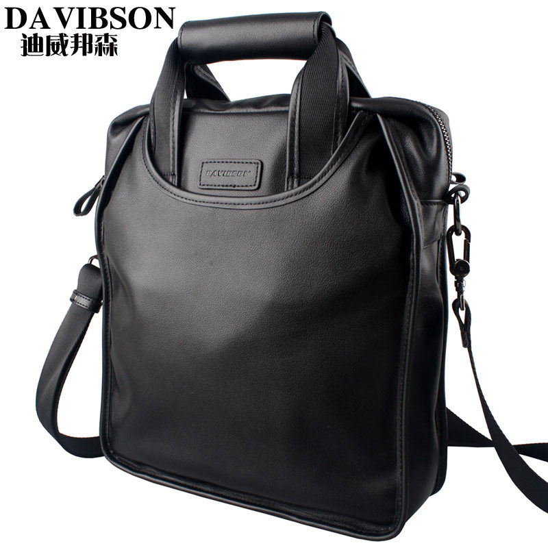 真皮商务公文包竖款休闲单肩包 迪威邦森男士包袋