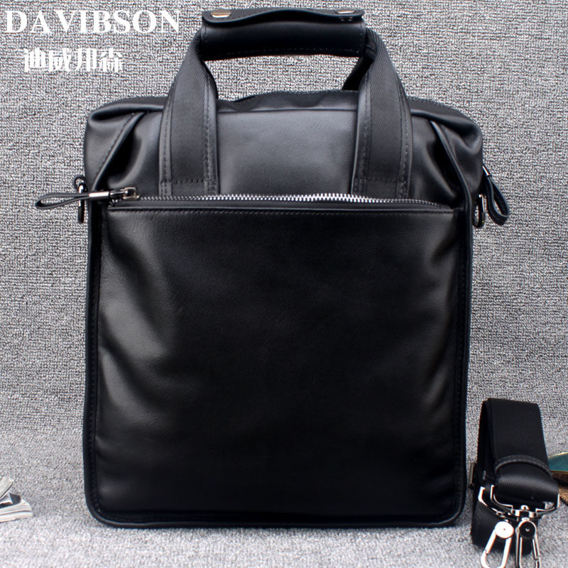 真皮商务公文包竖款休闲单肩包 迪威邦森男士包袋