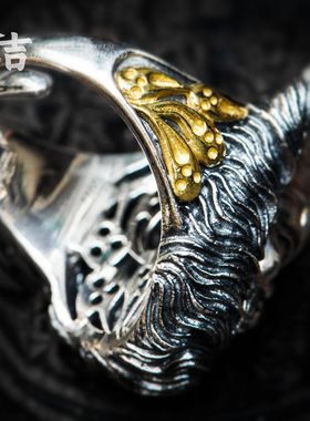 仓吉手工s925银复古钟馗雕刻戒指