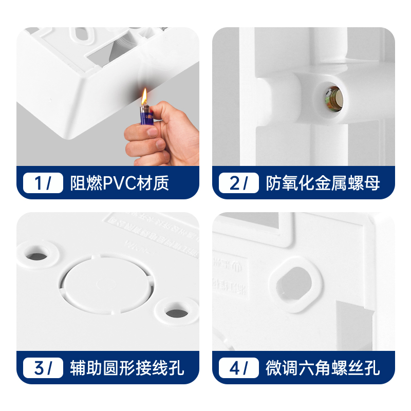 加厚86型开关插座PVC接线盒 通用底盒 明线盒明装下线明盒 布线盒