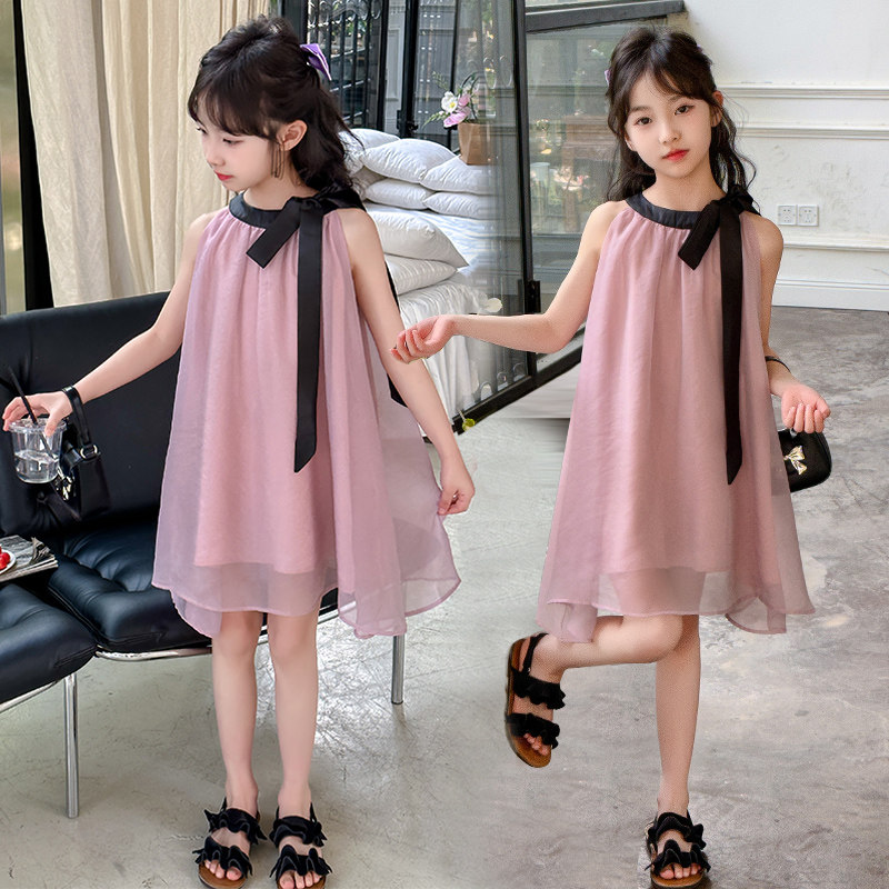 女童夏季无袖公主裙2025新款女孩法式挂脖度假风高级雪纺连衣裙,淘宝优惠券,粉丝福利购,淘宝优惠卷