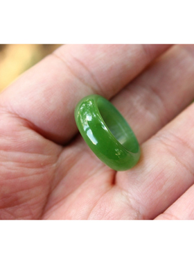 天然新疆和田玉碧玉戒指指环