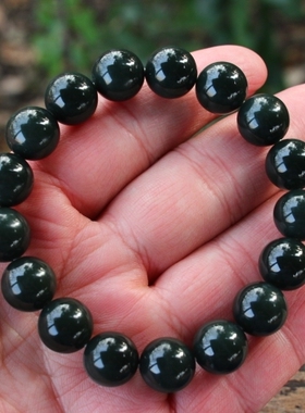 天然新疆和田玉塔青黑青手链