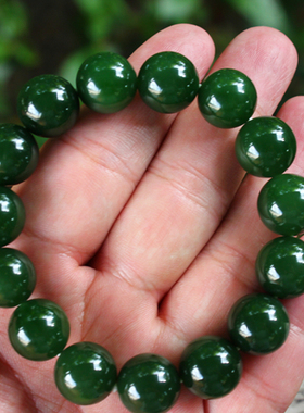 天然新疆和田玉碧玉菠菜绿手链