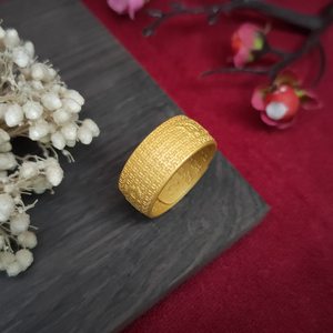 金叶古法金男戒指黄铜六字真言首饰庆可调节沙金男士戒子指环