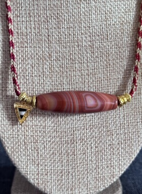 原创设计 精品天然缠丝玛瑙藏式手作精编挂绳天珠项链文玩锁骨链