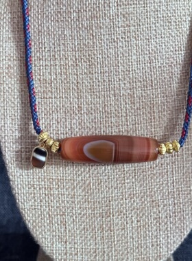 原创设计精品天然缠丝玛瑙天珠项链自然线条流淌唯美藏式精编挂绳