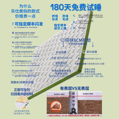 棕垫天然椰棕床垫儿童硬棕榈家用1.35厚薄1.8m1.5米1.2可折叠定做 - 图2