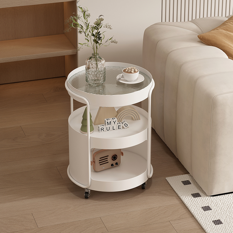 沙发边几可移动卧室小圆茶几欧式茶桌奶油风铁艺床头柜推车收纳 - 图1