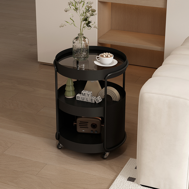 沙发边几可移动卧室小圆茶几欧式茶桌奶油风铁艺床头柜推车收纳 - 图3
