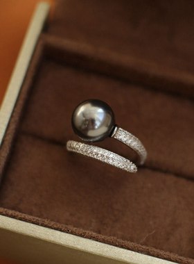 纯银施家珍珠法式极简风开口戒指