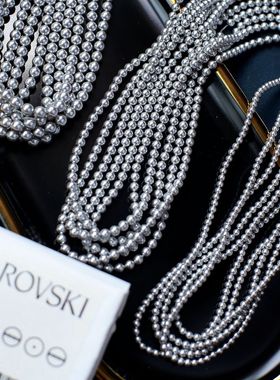 九一饰施家珍珠进口包金灰色项链