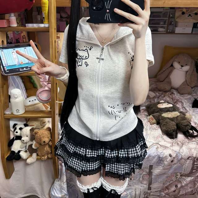 RichGirl Lace Hot Girl Cake Dark Punk Puffy Skirt Versatile Subculture Splicing Plaid Skirt