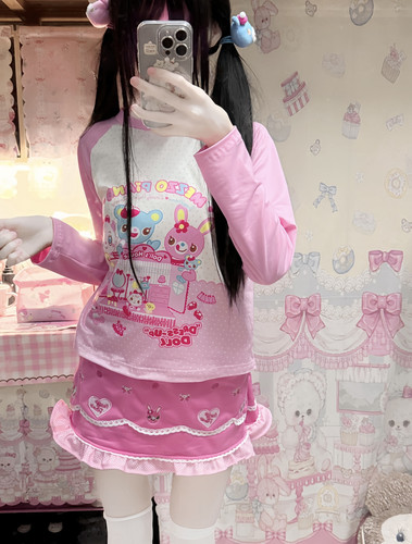 RichGirl少女复刻mp日系童趣甜美可爱软妹卡通长袖印花T恤 - 图0