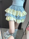 Soft girl cute color-blocked pumpkin pants ruffled skirt Japanese girl versatile slimming cake fluffy skirt for women