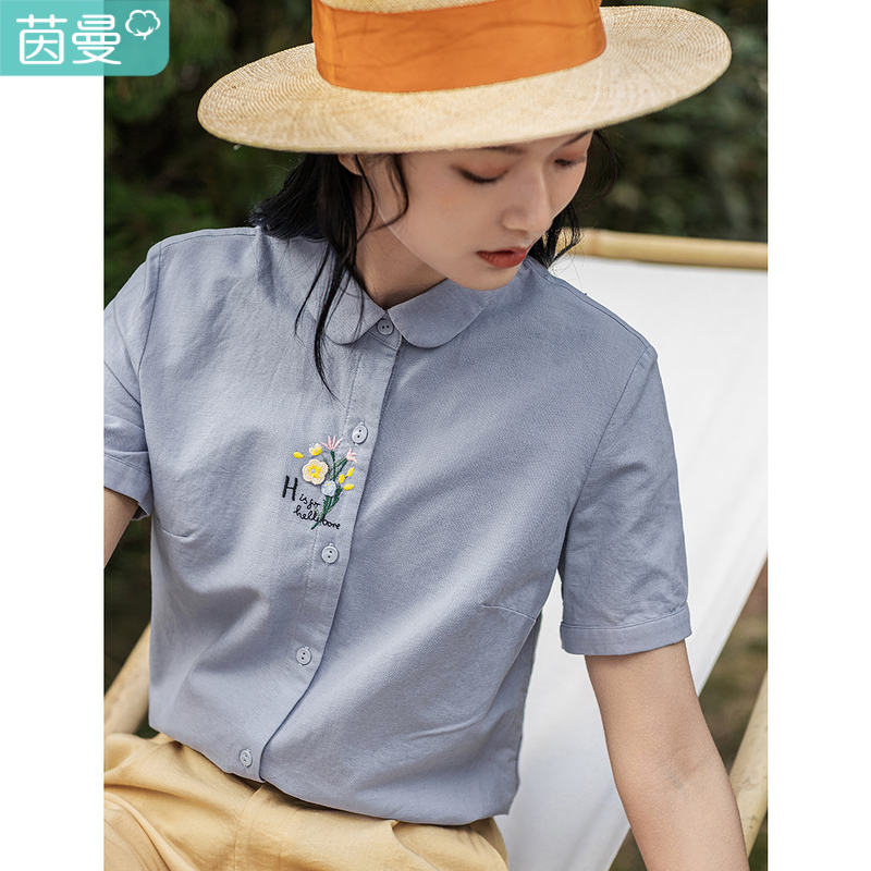 茵曼短袖女夏装2022新款经典衬衣 茵曼慢生活衬衫
