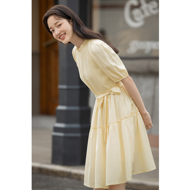 茵曼蝴蝶结连衣裙夏季2022年伞裙子 茵曼慢生活连衣裙