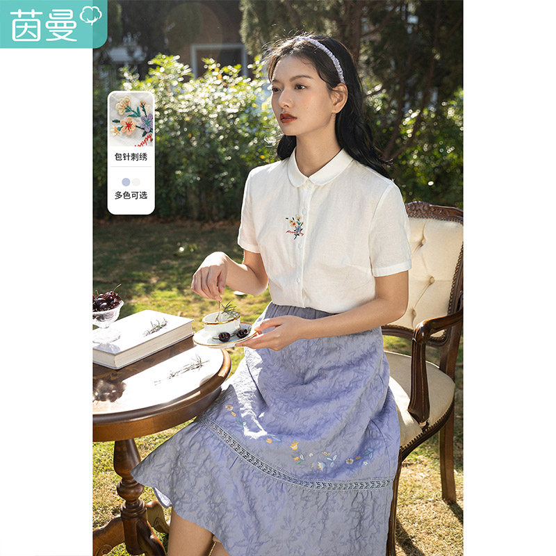 茵曼短袖女夏装2022新款经典衬衣 茵曼慢生活衬衫