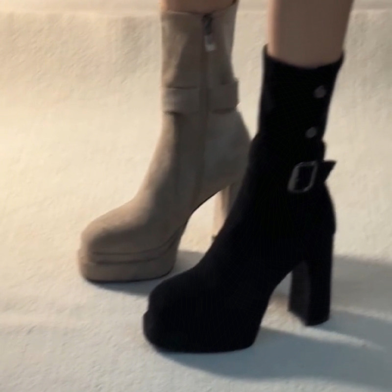 古早韩系高跟短靴女厚底粗跟百搭两穿瘦瘦靴增高显瘦小个子爆款,淘宝优惠券,粉丝福利购,淘宝优惠卷
