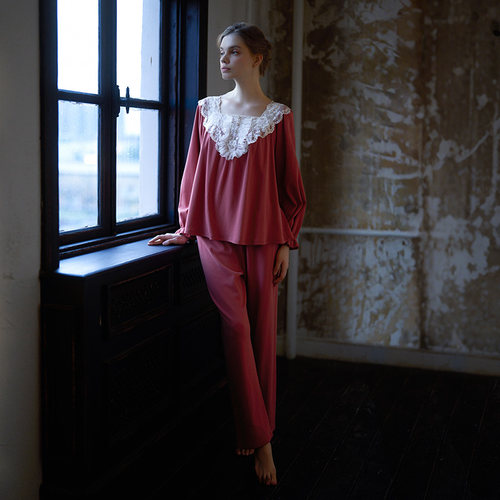 CABRIDA【巴黎风情】秋新品法式经典针织棉长袖家居服套装P812AB1 - 图3